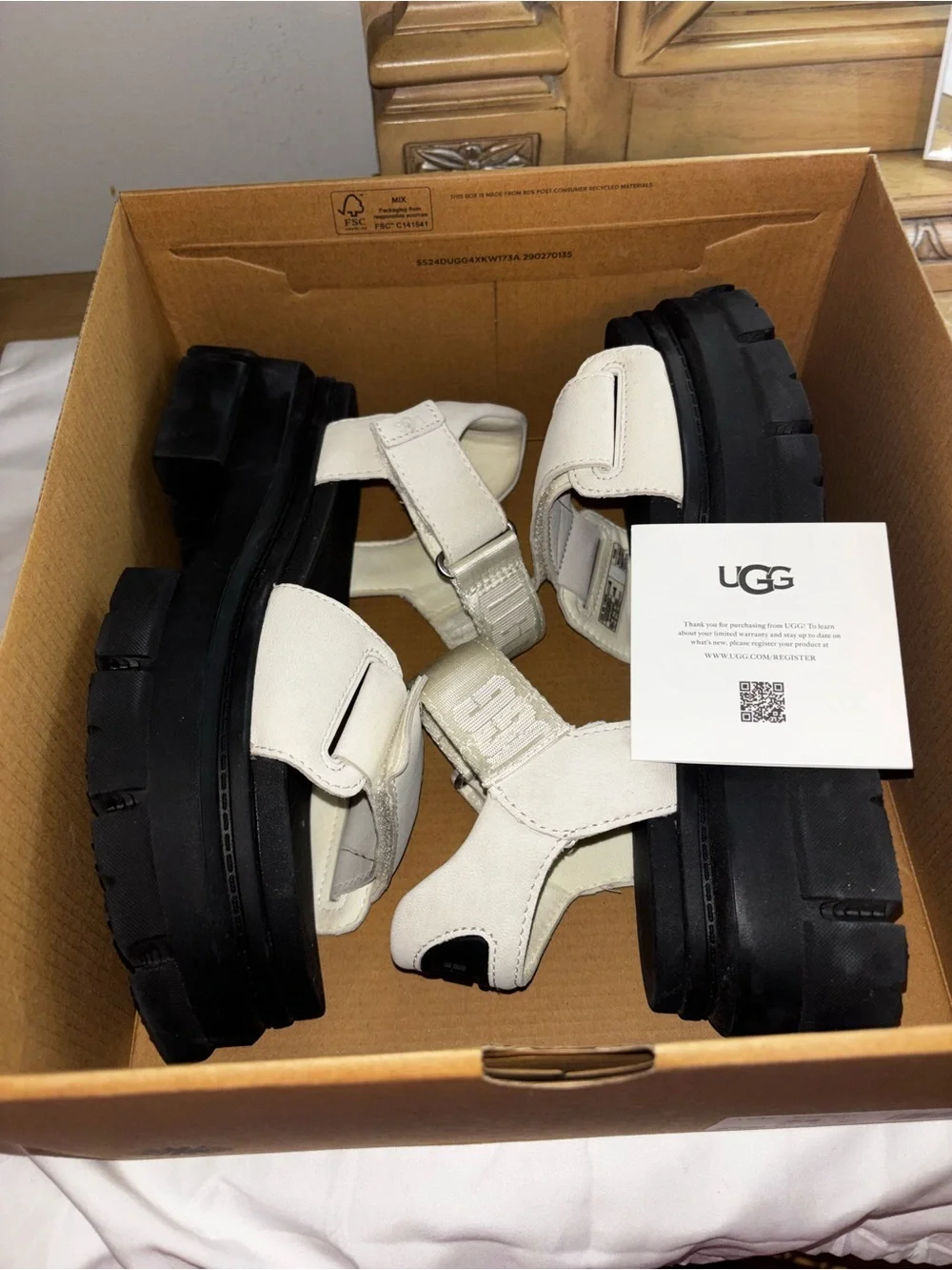UGG Women's Cream and Black Platform Sandals